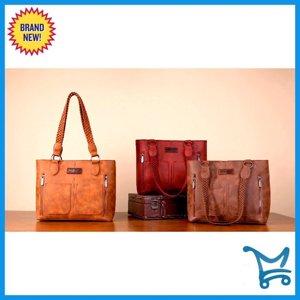 Distressed Tote Bag with Multiple Pockets, Wide Braided Straps - Picture 7 of 7